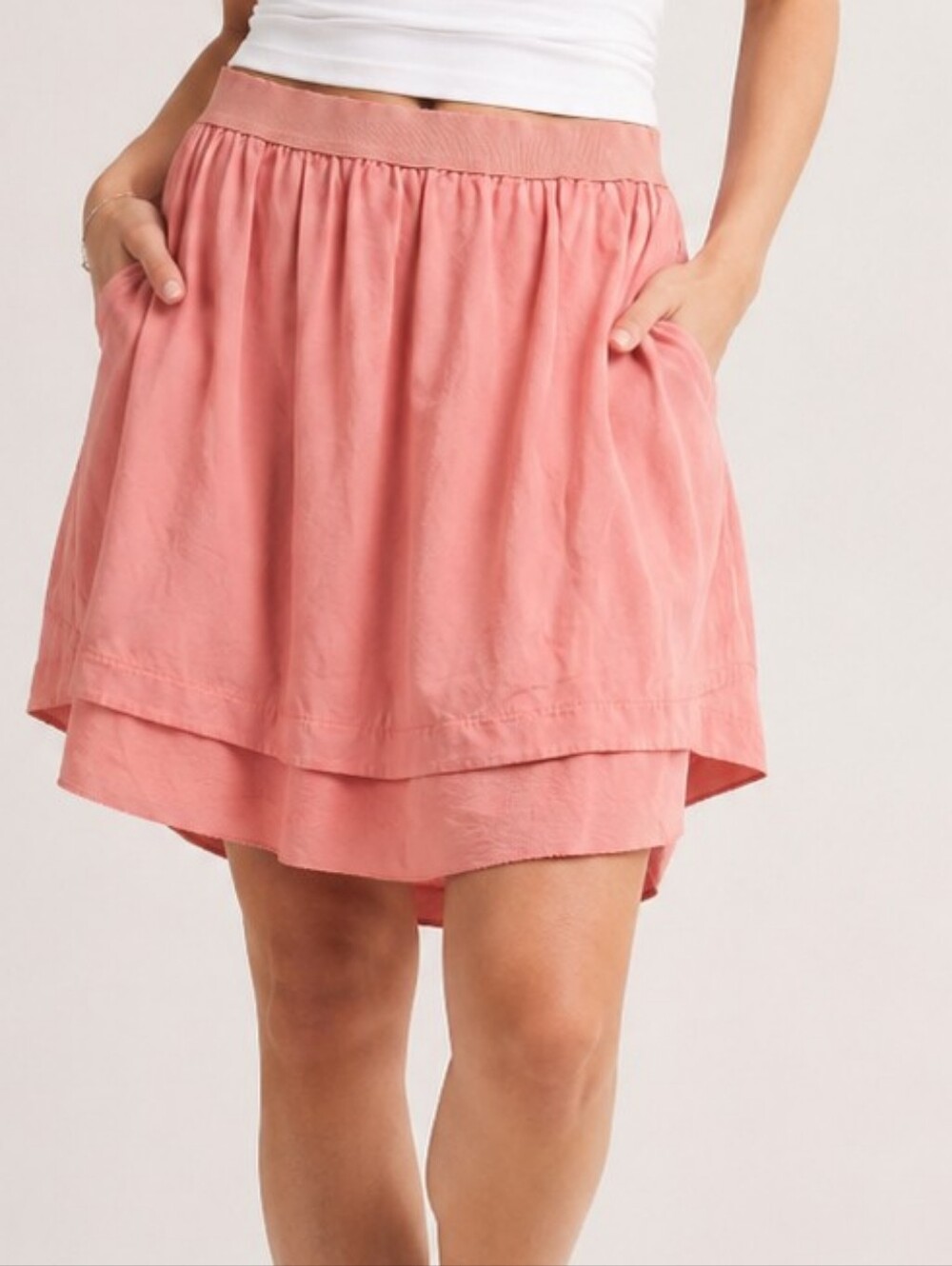 Wilfred by Aritzia 100% Silk Layered Skirt Blush Pink Pockets Size 8 Medium